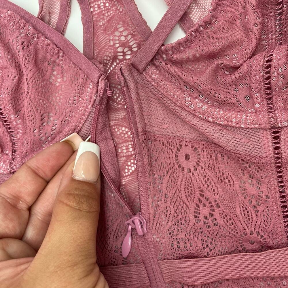 Victoria’s Secret Lingerie Pink Lace Lightly Lined Sheer Corset Top Size 34C - Picture 8 of 9